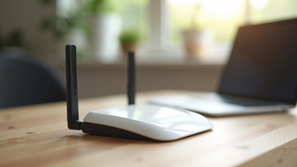 Kodune arvuti ruuteri kõrval, näidates võrgu seadistamist ja ühendamist